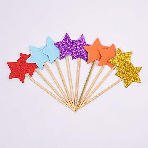 Flairs New York Party Props Decorations Cupcake Toppers (Silver Glitter Mini Stars, Pack Of 10 Cupcake Toppers)