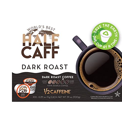 Worlds Best Half Caff Dark Roast Coffee 100ct. Solar Energy Produced Recyclable Single Serve Dark Roast Coffee Pods - 100% Arabica Coffee California Roasted  KCup Compatible