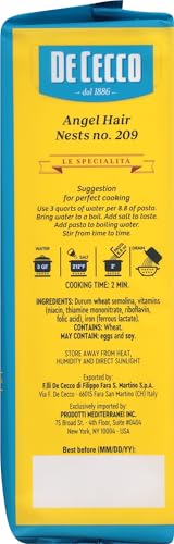 De Cecco Semolina Pasta  Angel Hair Nests No. 209  8.8 Ounce (Pack of 1)