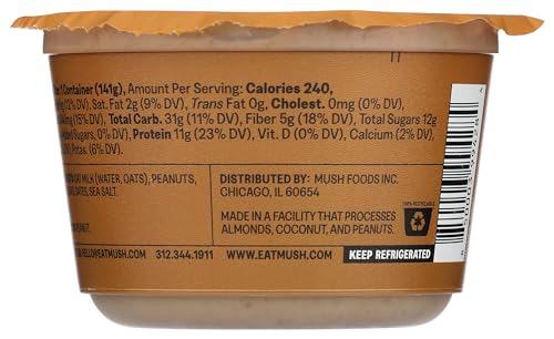 MUSH Overnight Oats - Peanut Butter Protein - 15g of Protein, Good Source of Fiber, Non-GMO, Dairy Free, Gluten Free, 5oz