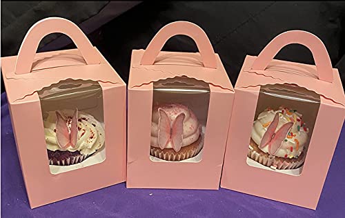 GEORLD 48 Count Pink Edible Wafer Paper Butterflies - Cake Decorations & Cupcake Toppers for Parties & Celebrations
