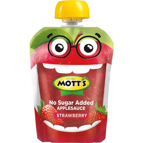 Motts No Sugar Added Strawberry Applesauce, 3.2 oz clear pouches, 12 count