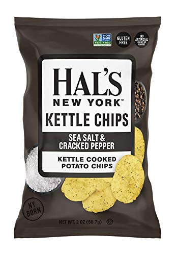 Hal's New York Kettle Cooked Gluten Free Sea Salt & Cracked Pepper Flavored Potato Chip Crisps, 2 Oz (Pack of 24)