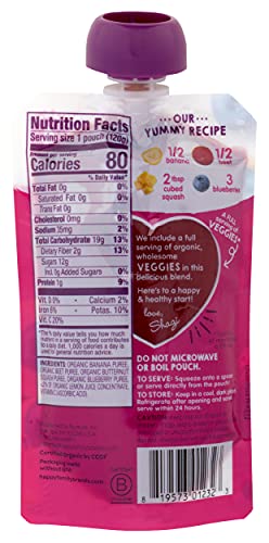 Happy Tot Love My Veggies Stage 4 Organic Toddler Food Banana Beet Squash & Blueberry, 4.22 Ounce Pouch Organic Baby Food/Toddle