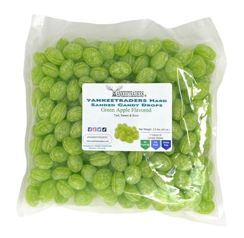 YANKEETRADERS Green Apple Hard Sanded Candy Drops, 40 Oz. Bulk Bag