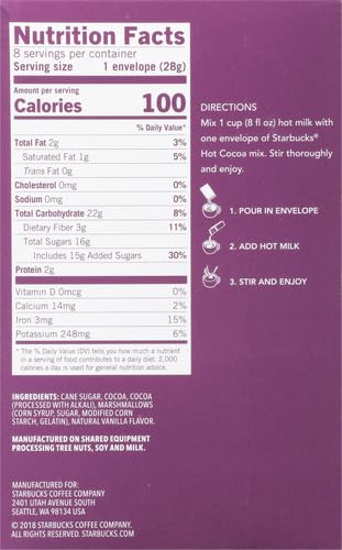 Starbucks Marshmallow Hot Cocoa Mix, 8 Count (Pack Of 1)