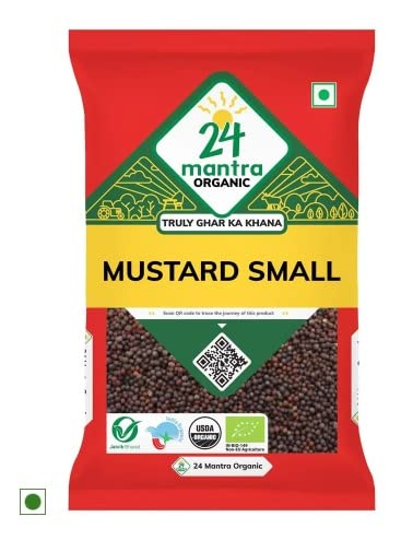 24 Mantra Organic Mustard Seeds Small/Sarson K Beenj/Ava Ginjalu - 100Gms | Pack Of 1 | Chemical Free & Pesticides Free | Unadul