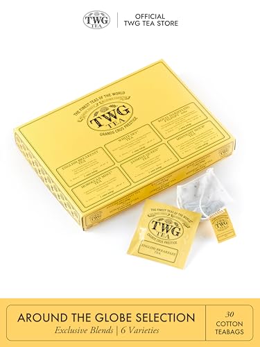 TWG Tea | Around the Globe S | 6 Varieties | limited availability Tea Blends | 30 Hand Sewn Cotton Teabags | Gift Set