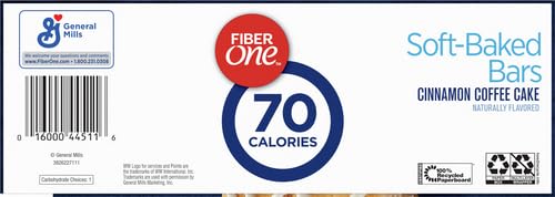 Fiber One 70 Calorie Soft-Baked Bars, Cinnamon Coffee Cake, Value Pack, 12 Bars, 10.6 oz