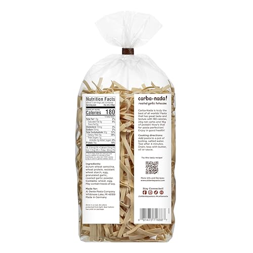 AL DENTE Carba-Nada Roasted Garlic Fettuccine, Lower-Carb Pasta, 16g High Protein, Cage Free Eggs, Non-GMO, 10 Ounce Bags (Pack