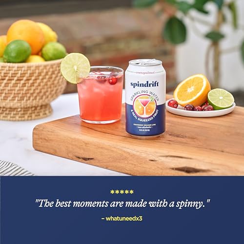 Spindrift Cosnopolitan Sparkling Water, 12 Fl Oz Cans, Pack of 24 - Refreshing Cocktail Flavor, Non-Alcoholic, Naturally Flavored