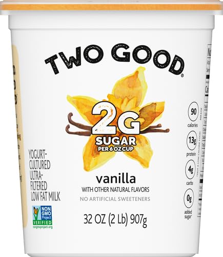 Too Good & Co. Vanilla Flavored Lower Sugar, Low Fat Greek Yogurt Cultured Product, 32 OZ Tub