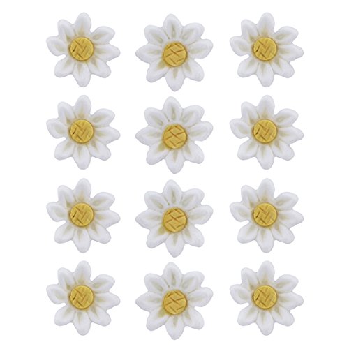 Global Sugar Art 36 Count Edible Daisy Sugar Cake Flowers, White Unwired, Small 1 Inch By Chef Alan Tetreault