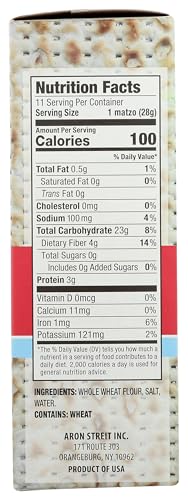 Streits MATZOS- Whole Wheat- LIGHTLY SALTED - Not For Passover - 11oz Box (Pack of 3)