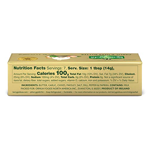 kerrygold Imported Garlic and Herbed Butter AllNatural Butter Made with Milk from GrassFed Cows, Sweet, 3.5 Ounce