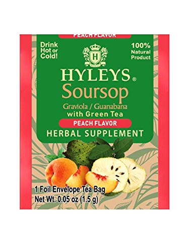 12 Pack of Hyleys Wellness Natural Soursop With Green Tea Peach Flavor - 25 Tea Bags (100% Natural, Sugar Free, Gluten Free & No