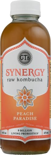 SYNERGY The Real Kombucha - Peach Paradise - 16 fl oz Bottle - Raw Probiotic Drink for Gut Health and Immune Support