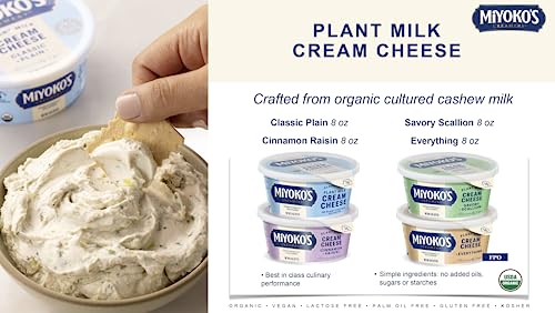MIYOKOS CREAMERY Organic Vegan Cream Cheese, Classic Plain, 8 oz Tub (1-Pack)