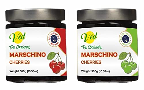 Ved Gourmet Oriflavor Blendal Red & Green Maraschino Cherries - Italian Cherry For Old-Fashioned Mixed Flavors - Vegan Mixed Flavor  Flavor Blend Cherries In Natural Syrup For Mixed Flavor Garnish
