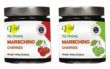 Ved Gourmet Oriflavor Blendal Red & Green Maraschino Cherries - Italian Cherry For Old-Fashioned Mixed Flavors - Vegan Mixed Flavor  Flavor Blend Cherries In Natural Syrup For Mixed Flavor Garnish