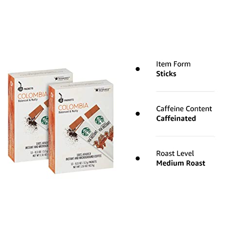 Starbucks Via Instant Medium Roast Colombia Coffee, 52 Count (2 Packs) - 0.12 Ounce Each, Brown, Instant Coffee