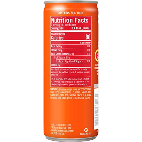 IZZE Sparkling Juice Beverage, Mango, 8.4oz Cans (4 Pack)