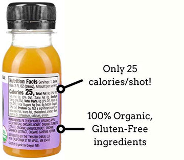 The Twisted Shot | Organic Apple Cider Vinegar Wellness Shots With Ginger, Turmeric, Honey, Cinnamon And Cayenne | Digestion, Immunity And Gut Health Support | Ready To Drink | 6, 2 Oz Mini Bottles