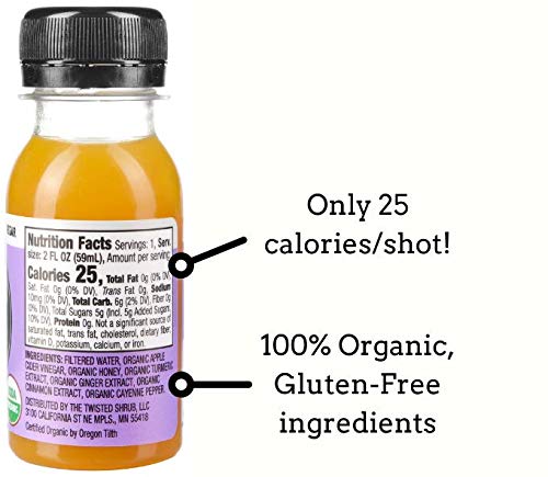 The Twisted Shot | Organic Apple Cider Vinegar Wellness Shots With Ginger, Turmeric, Honey, Cinnamon And Cayenne | Digestion, Immunity And Gut Health Support | Ready To Drink | 12, 2 Oz Mini Bottles