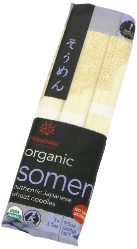 Hakubaku Organic Somen, Authentic Japanese Wheat Noodles, No Salt Added, 9.5-Ounce Packages (Pack Of 8)