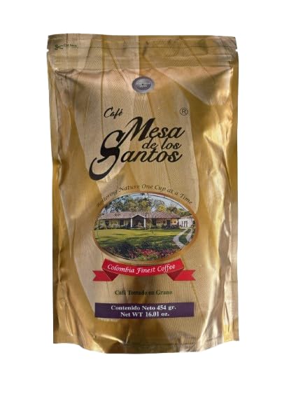MESA DE LOS SANTOS Premium Colombian Whole Bean Coffee, Medium Roast, Organic, 16 Ounce Bag