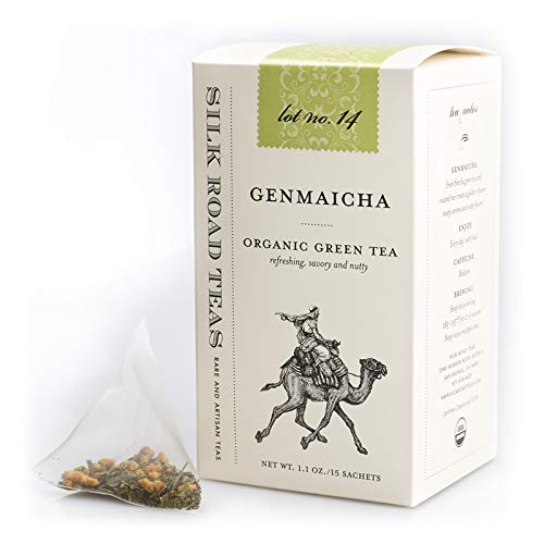 Silk Road Teas Organic Genmaicha Green Tea, Fair Trade, 15 Non-GMO Biodegradable Bags, Toasty Aroma, Refreshing Taste