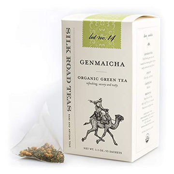 Silk Road Teas Organic Genmaicha Green Tea, Fair Trade, 15 Non-GMO Biodegradable Bags, Toasty Aroma, Refreshing Taste