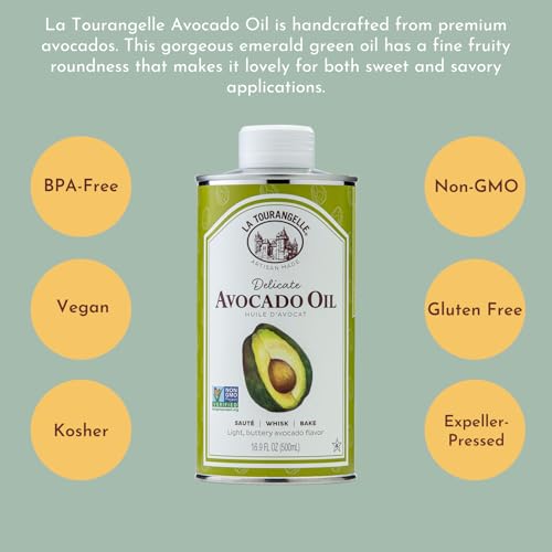 La Tourangelle  Avocado Oil  All-Natural Handcrafted from enhanced Avocados  Great for Cooking  as Butter Substitute  and for Skin and Hair  25.4 fl oz