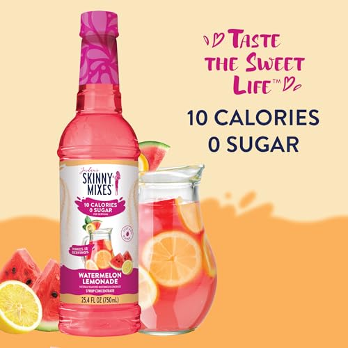 Jordans Skinny Mixes Sugar Free Syrup  Watermelon Lemonade Flavor  Fruit Flavored Water Enhancer  Drink Mix for Ice Tea  Lemonade & More  Zero Calorie Flavoring  Keto Friendly  25.4 Fl Oz  1 Pack