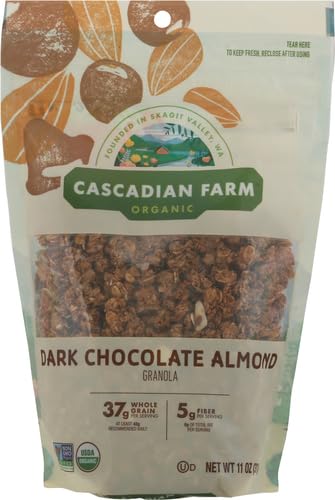 Cascadian Farm Organic Granola, Dark Chocolate Almond Cereal, Resealable Pouch, 11 oz.