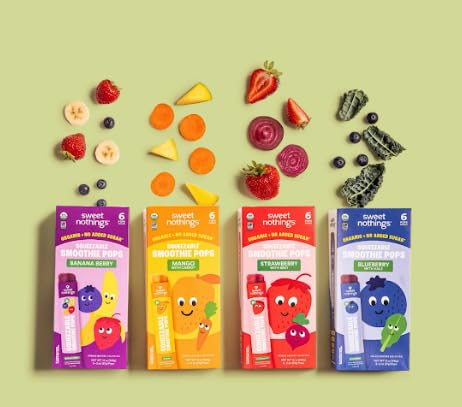Sweet Nothings  Multi-Pack  USDA Organic Kids Squeezable Super Fruit Smoothie  Value Pack of 24 - Dye-Free  No Added Sugar Vegan  Healthy Organic Fruit and Veggie Pops  Freeze & Enjoy