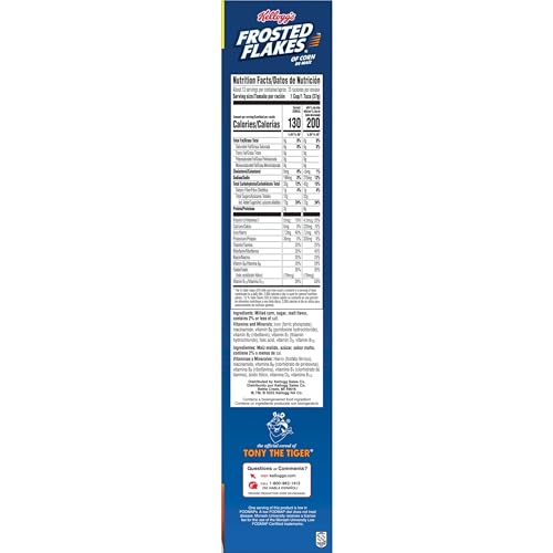 Frosted Flakes Breakfast Cereal, 8 Vitamins and Minerals, Kids Snacks, Large Size, Original, 17.3oz Box (1 Box)