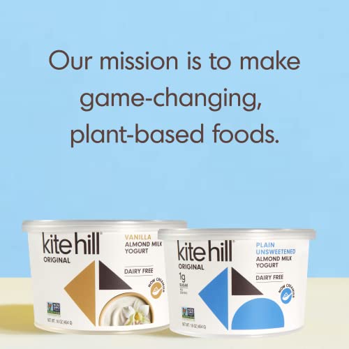 Kite Hill Plain Unsweetened Almond Milk Yogurt, 32 Ounces, Dairy Free, Live and Active Cultures, Gluten Free, Non-GMO, Vegan