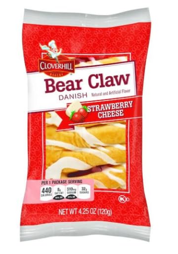 Cloverhill Bakery Bear Claw Cherry Cheese Danish, 4.25 Ounce - 6 Count Display Box (6 Pack, Bear Claw Strawberry)