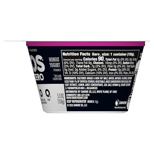 Oikos Triple Zero Mixed Berry Nonfat Greek Yogurt, 0% Fat, 0g Added Sugar and 0 Artificial Sweeteners, Just Delicious High Prote
