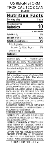 REIGN Storm Tropical Fitness & Wellness Energy Drink, 12 Fl Oz, Pack of 12