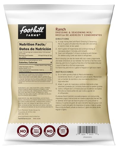 Foothill Farms Ranch Dressing Seasoning Mix, Blend of Tangy Herbs & Spices, Fresh-Made Taste, Thick, Rich & Creamy, 3 oz Pouch (