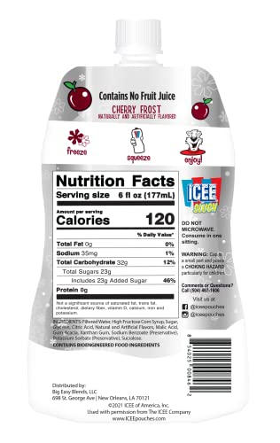 Icee Slush Cherry Frost Frozen Fruit Juice 6 Fl Oz Pouches - Just Freeze & Squeeze For Instant Slushy Maker, Great For Birthday