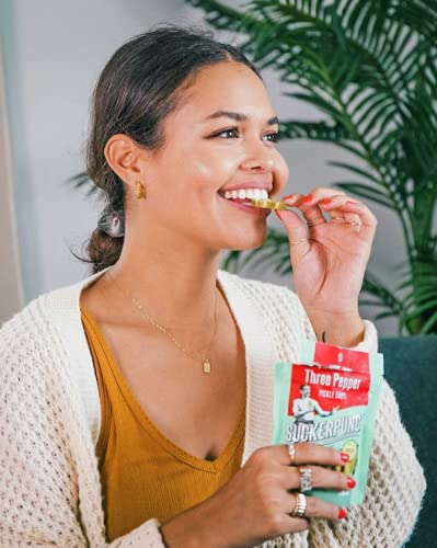 SuckerPunch Three Pepper Pickle Chips, Snack Pack, Gluten Free, Kosher, Sugar Free, Low Calorie, Low Carb, Ready to Eat, on the
