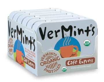 Organic Breath Mints By Vermints, Café Express Coffee Flavor, All Natural Pastilles, Non-Gmo, Nut Free, Gluten Free, Vegan, Ksa Kosher, Pack Of 6, 1.41Oz Tins