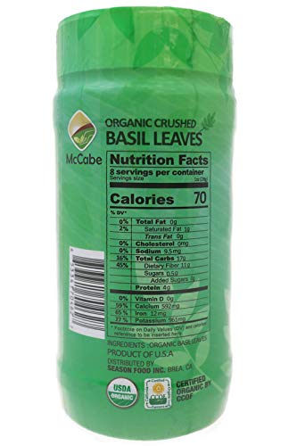 Mccabe Organic Sun-Dried Crushed Basil Leaves, 75G (0.16Lbs) (2 Packs), Usda Certified Organic, Ccof Organic Certified (Californ