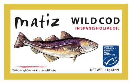 Matiz Wild Cod in Olive Oil, 12 Pack, Natural Artisan Wild Caught Fish, Brown