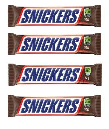 SNICKERS, Peanut Milk Chocolate Candy Bar, Full Size Bars1.07 oz each (4 full size bars)