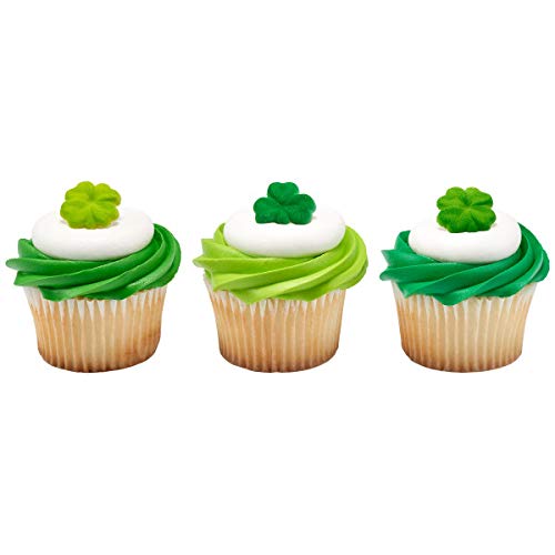 Green Shamrock Edible Sugar Cake Toppers, 24 Count