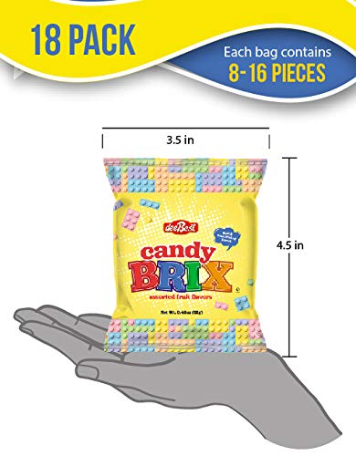 Dee Best Candy Brix Building Brick Candy Assortment - 18 Party Favor Bags Assorted Fruit Flavors Fun and Perfect for Candy Lover
